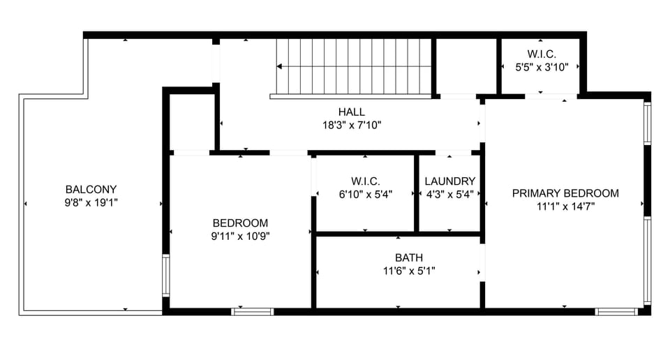 Floor plan of primary suite, balcony, and extra bedroom