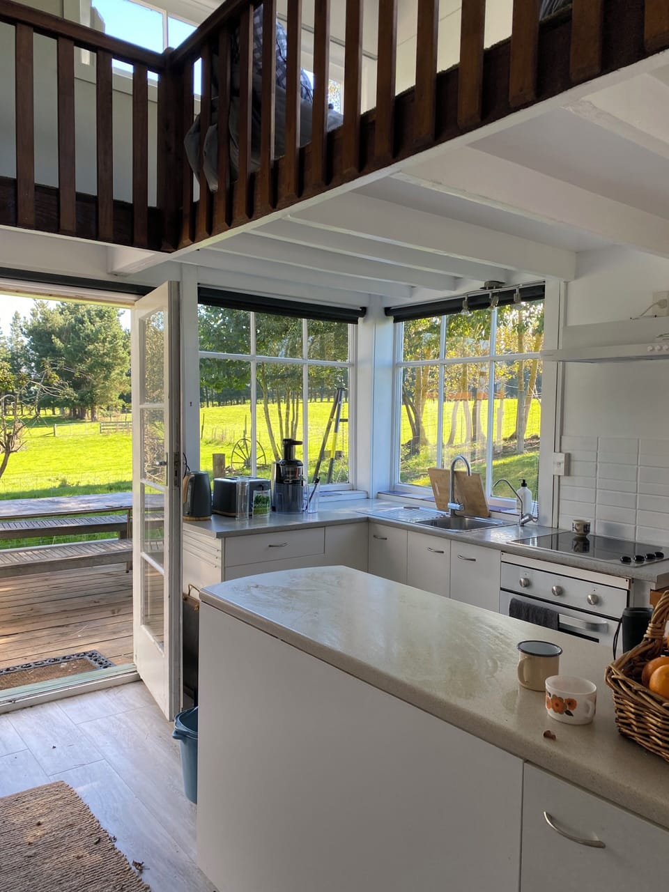 Kitchen with a lovely view over the cottage paddocks