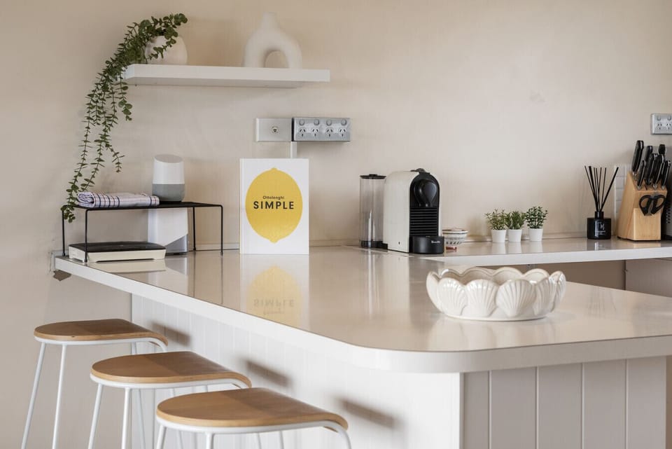Fully equipped kitchen, with coffee machine, bay views
