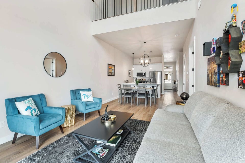 Living room with overlooking loft