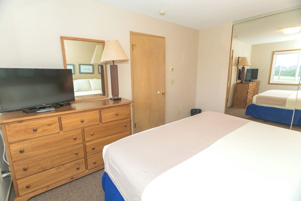 Settle in with plenty of storage and in-room TV.