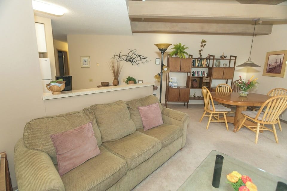 Kick back on plush seating for an easy movie night.