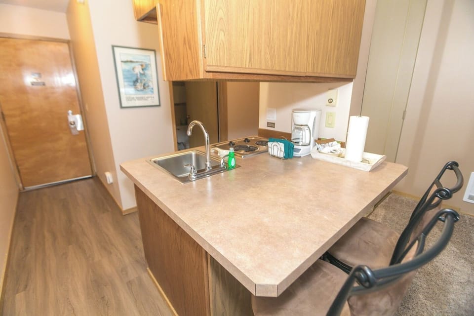 Gather for coffee at the breakfast bar between adventures.
