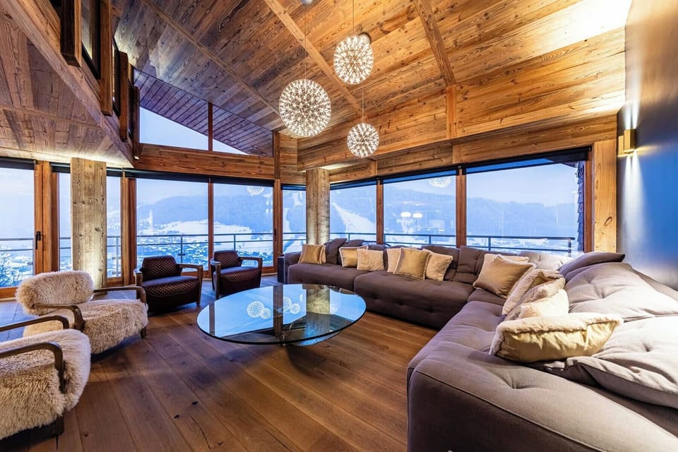 Looking from the stairs across to the lounge seating area during winter season