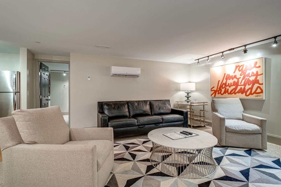 Bright living space sofa sleeper and TV