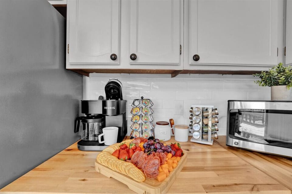 Start your morning right at our cozy coffee corner—featuring a Keurig and a selection of coffee pods for the perfect brew!
