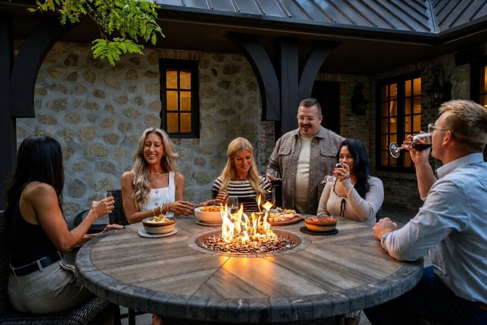 Gather around the courtyard fire table after pool time, games or a day of golf.