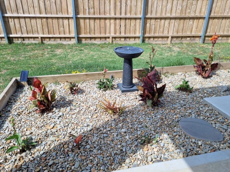 Enjoy the water feature birdbath