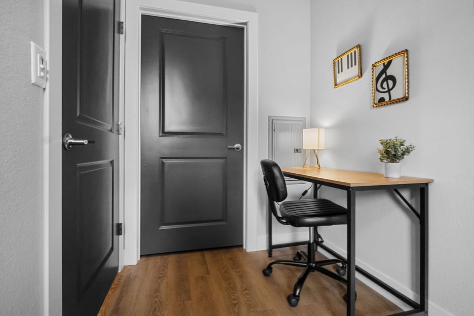 Stay productive in the designated workspace, perfect for remote work or planning your adventures.