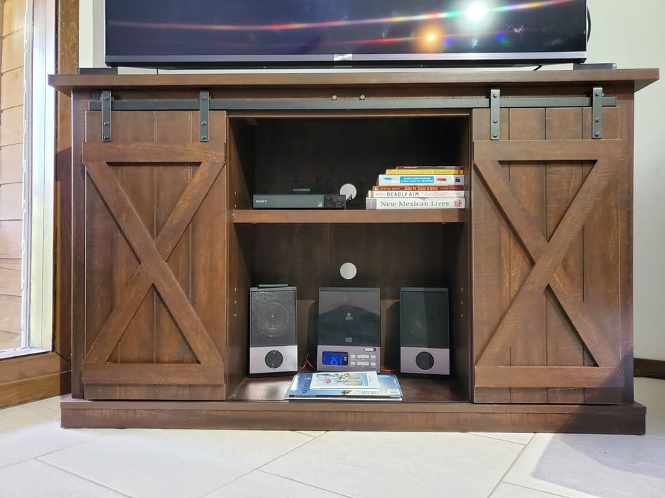 DVD player, books, radio 