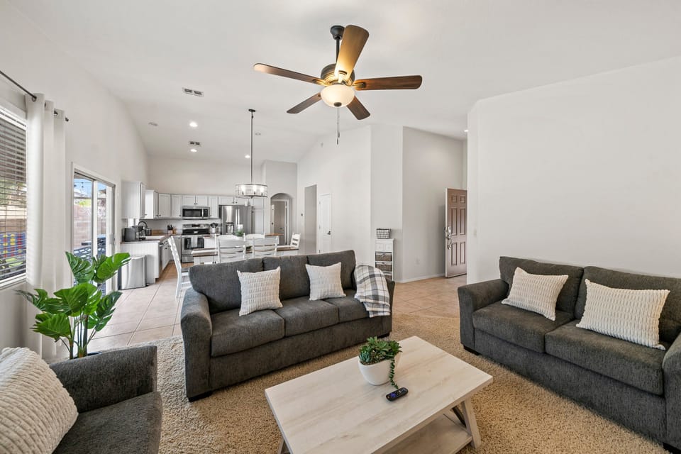 High ceilings and large windows make this a bright and comfortable space.