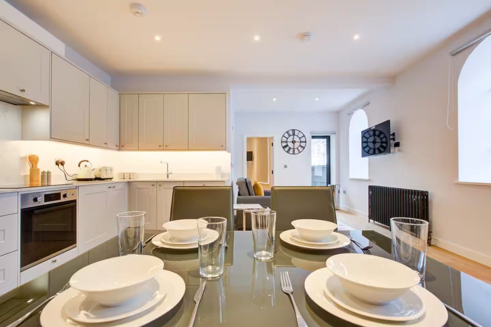 Stylish dining area with seating for six, perfect for family meals