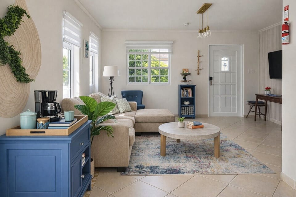 Bright livingroom with garden views