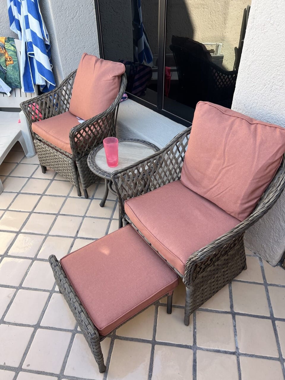 Comfy patio furniture makes sitting outside and drinking a margarita real easy