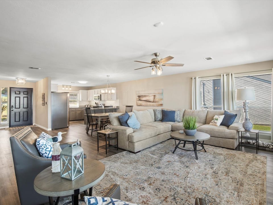 Wide open living room and kitchen