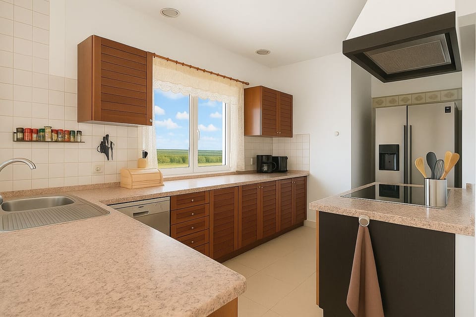 [Kitchen] full featured kitchen with dish washer, electric stove, fridge, air fryer, microwave and e