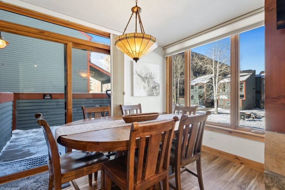Dining area off of outdoor deck