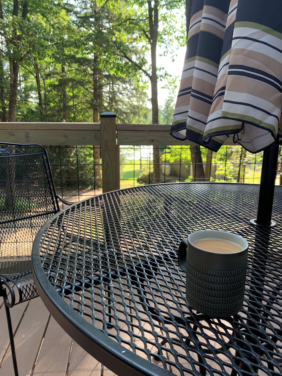 Relaxing with a cup on the deck