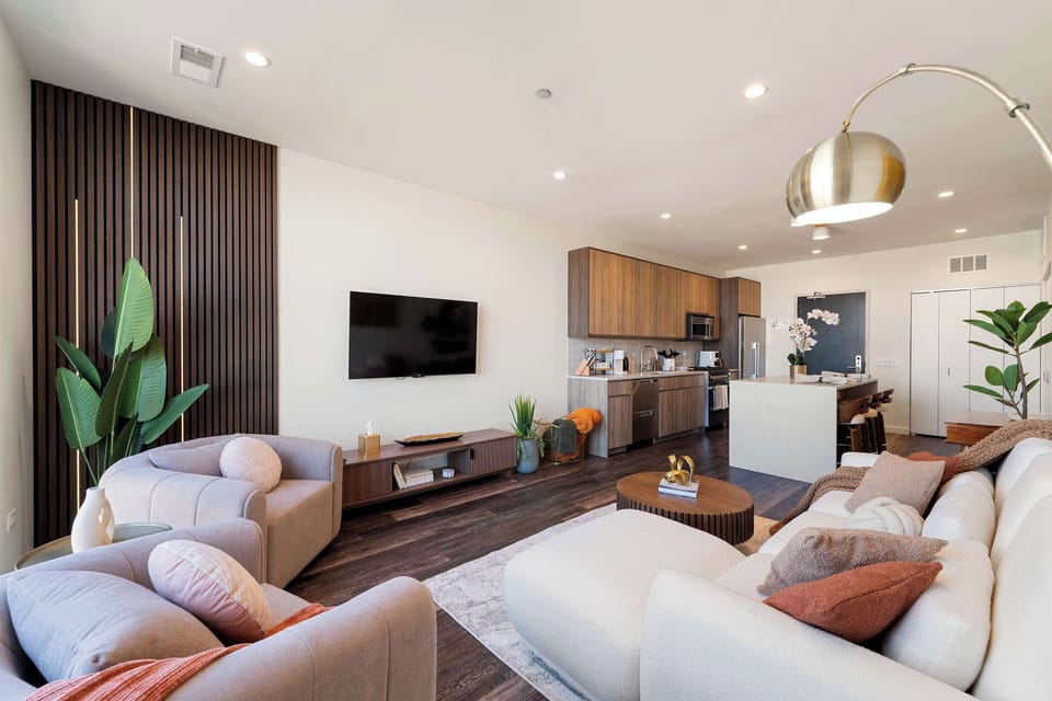 Modern living space w/ elegant finishes & a comfortable, polished vibe.