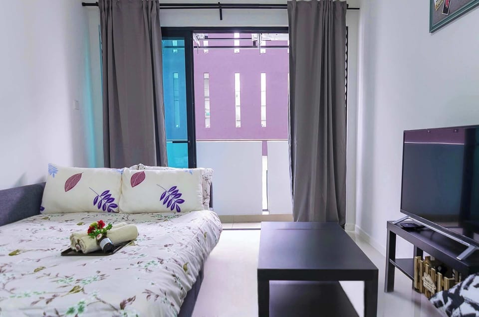 The sofa bed in it's double bed form.