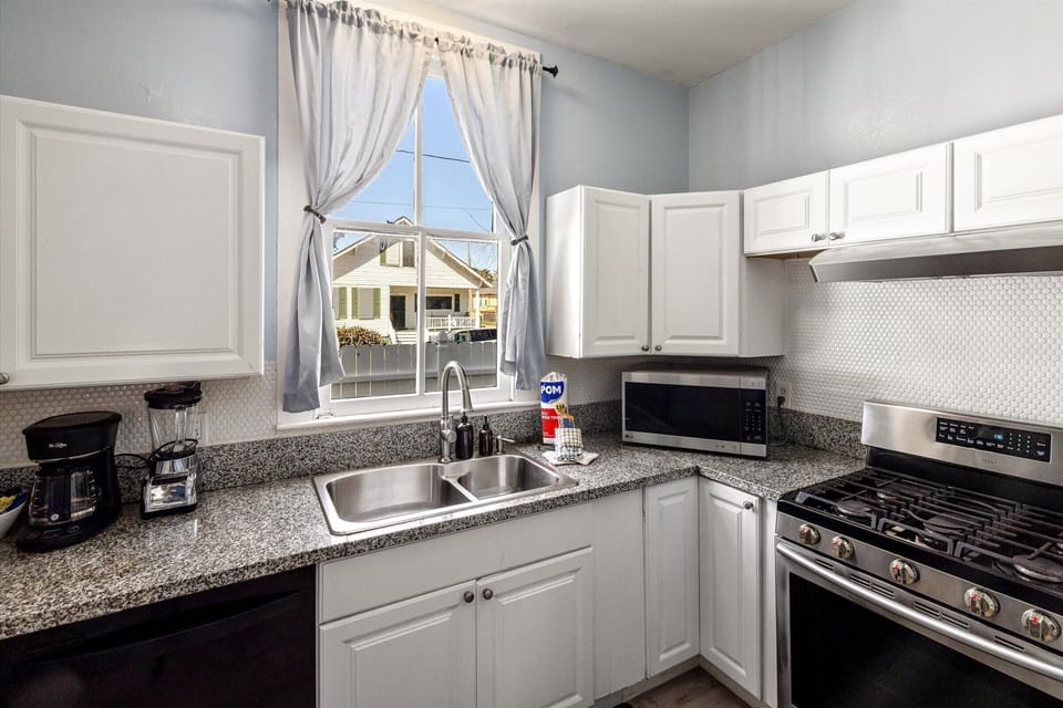 bright kitchen, set up with amenities