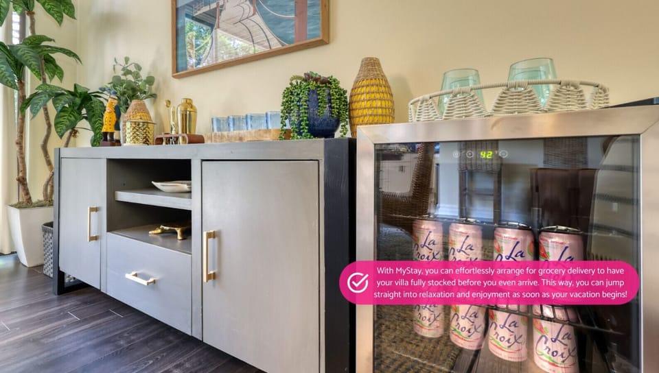 Convenient Drink Station and Mini Fridge: Can be Filled Upon Request!