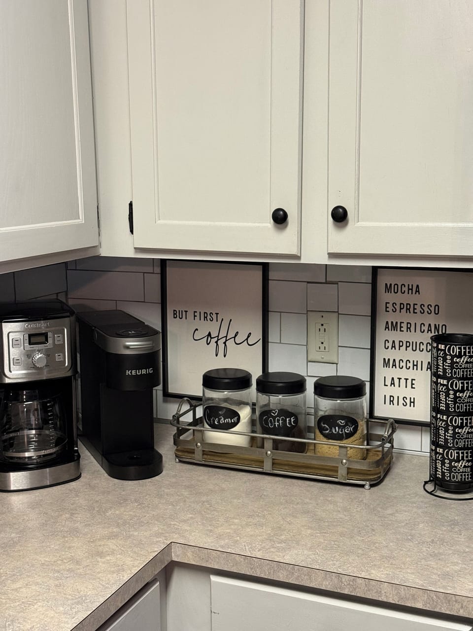 Coffee station! Drip and Keurig provided.