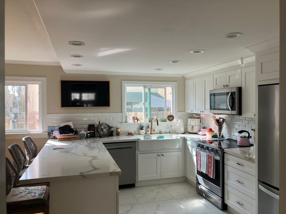 Fully stocked Chef's kitchen.