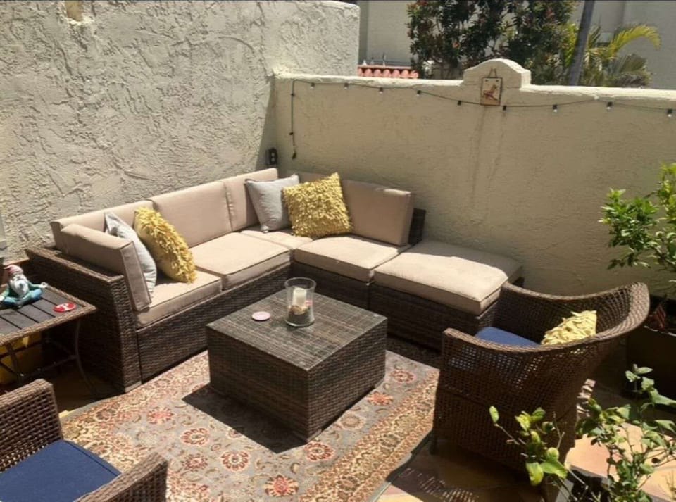 Private outdoor patio just steps away from the pool and hot tub.