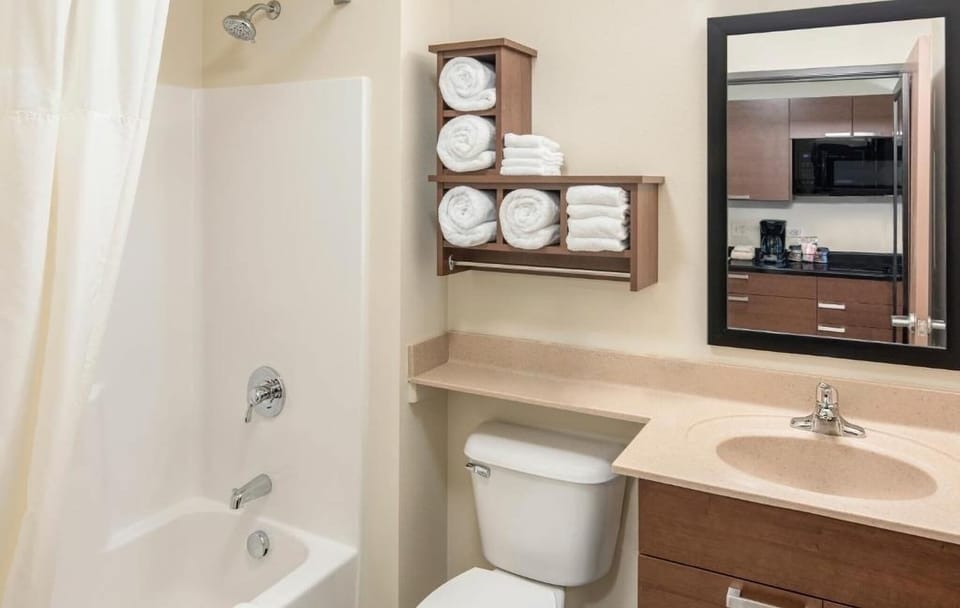 Refresh after adventures with a spotless bath and fluffy towels.