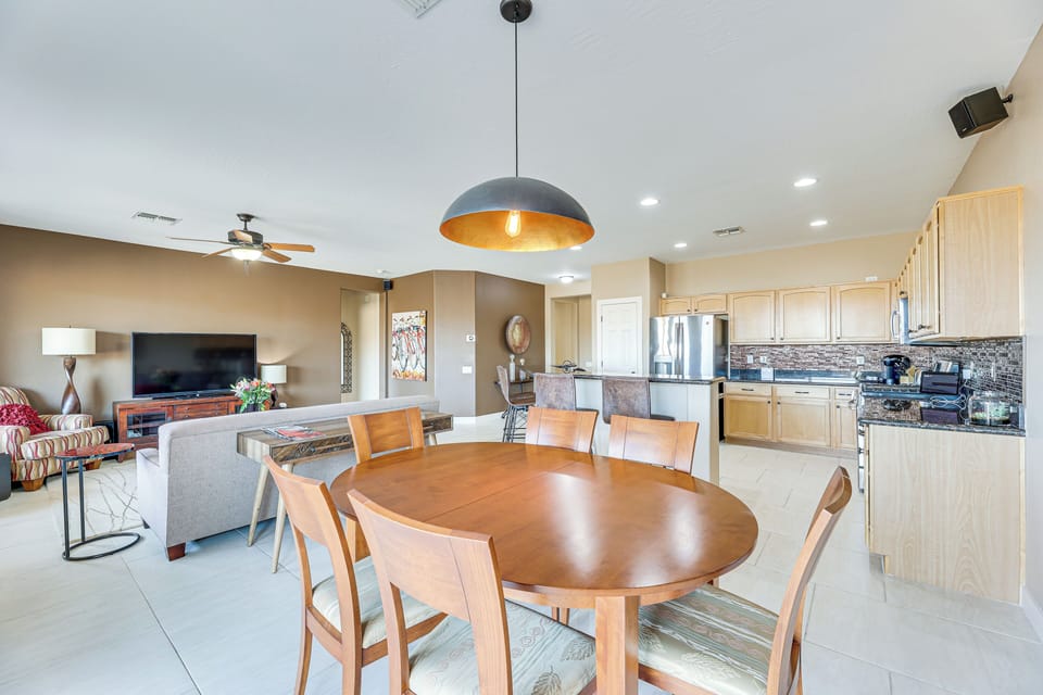 Dining Area | Single-Story Home | Open Floor Plan | Central A/C & Heating