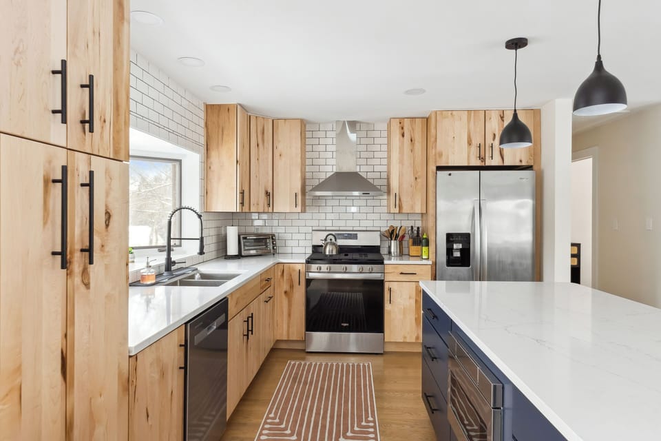 Tons of counter space in this open kitchen