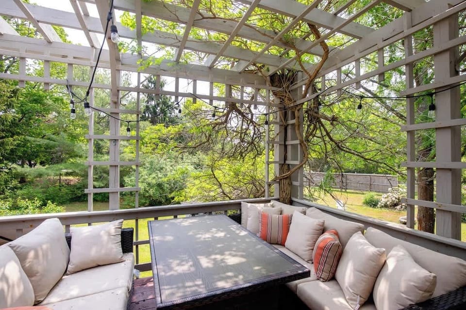 Enjoy the meal you cook up at the outdoor dining set