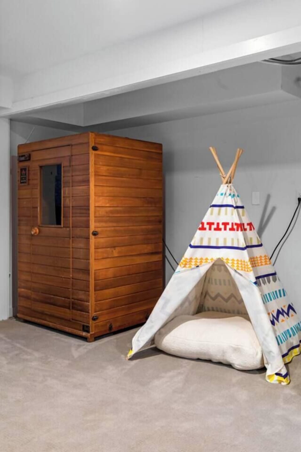 Infrared 2 person sauna and play area in bottom level