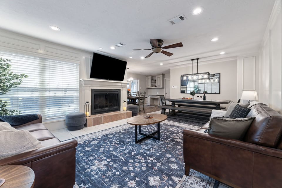 Cozy living space with dining area, and stylish decor.