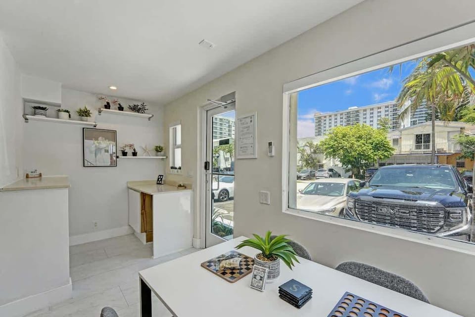 Bright study nook with street view window