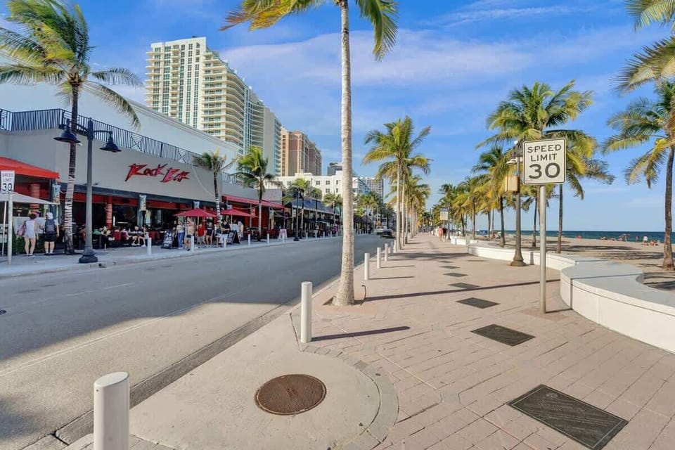 Fort Lauderdale beachfront strip with palm trees