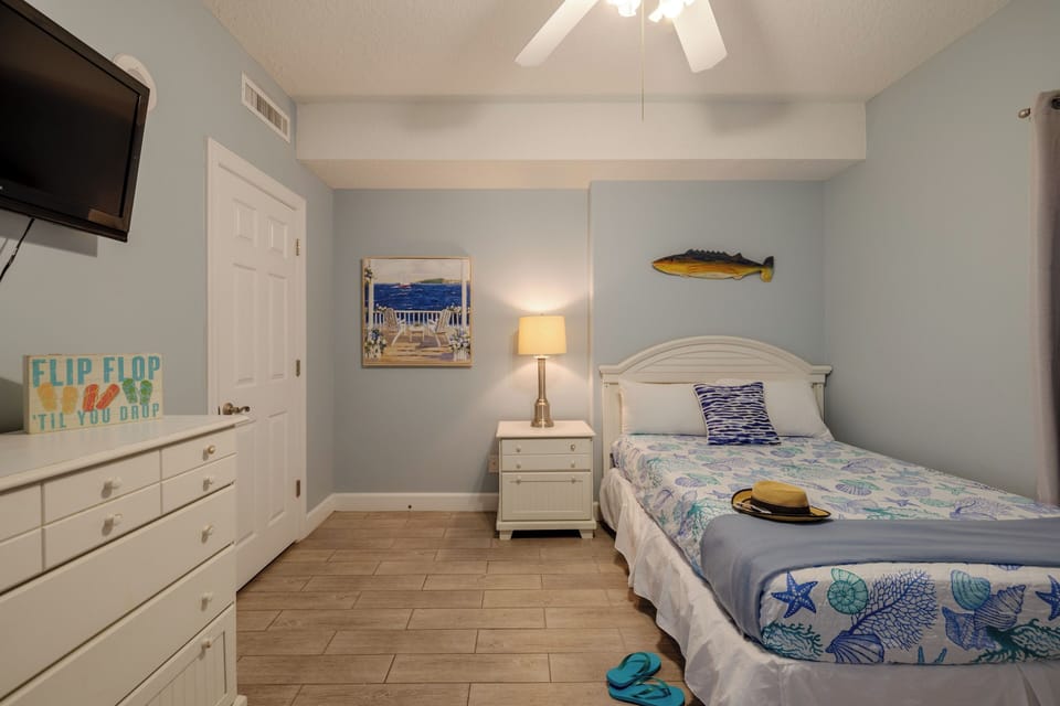 Offers two full size beds.