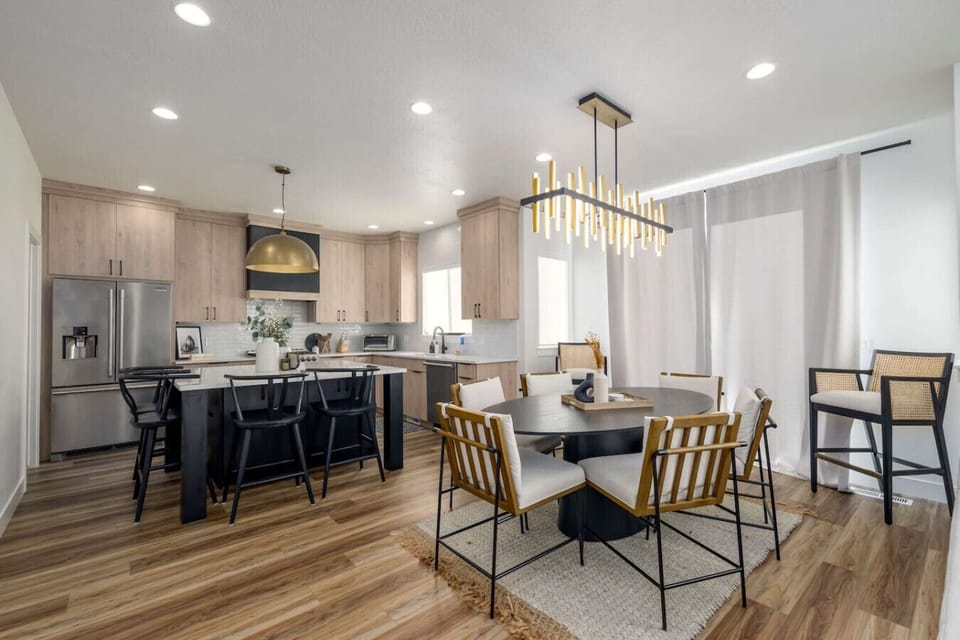 Spacious kitchen and dining area with seating for family meals