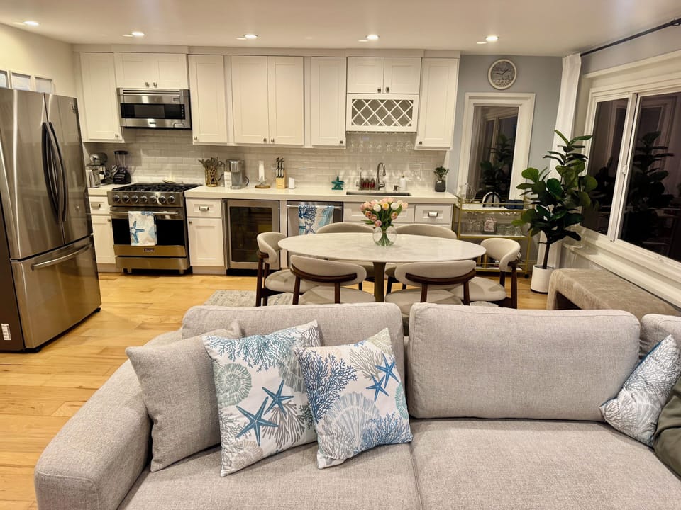 living room, dining room and kitchen - at night 