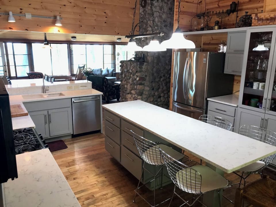 Updated kitchen with lake views