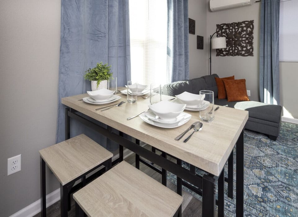 Cozy dining for four! Enjoy meals, work, or game nights at this stylish and functional table.