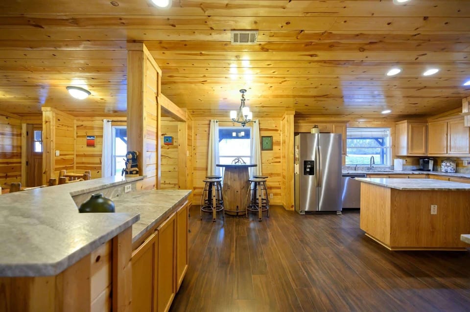 The open kitchen offers loads of space & every home comfort