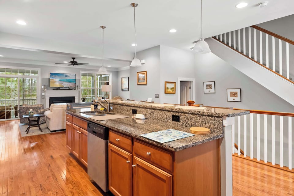 The kitchen offers ample storage space & all the comforts of home