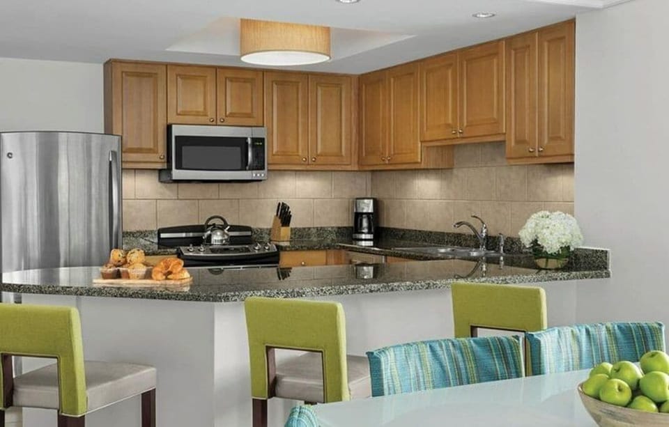 Efficient "everything you need" kitchen for home-away-from-home convenience.