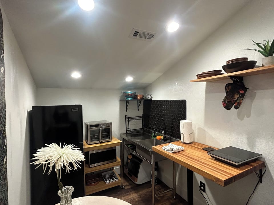 Kitchenette's in separate room off of living room.Stocked with the essentials.
