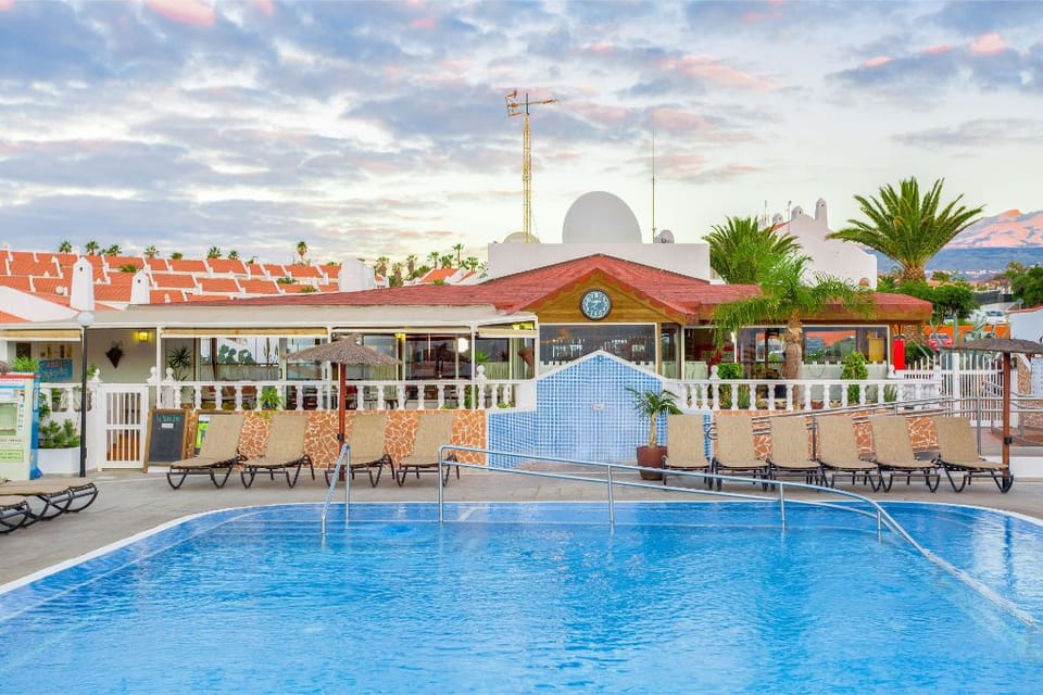Pool area with expansive water features.