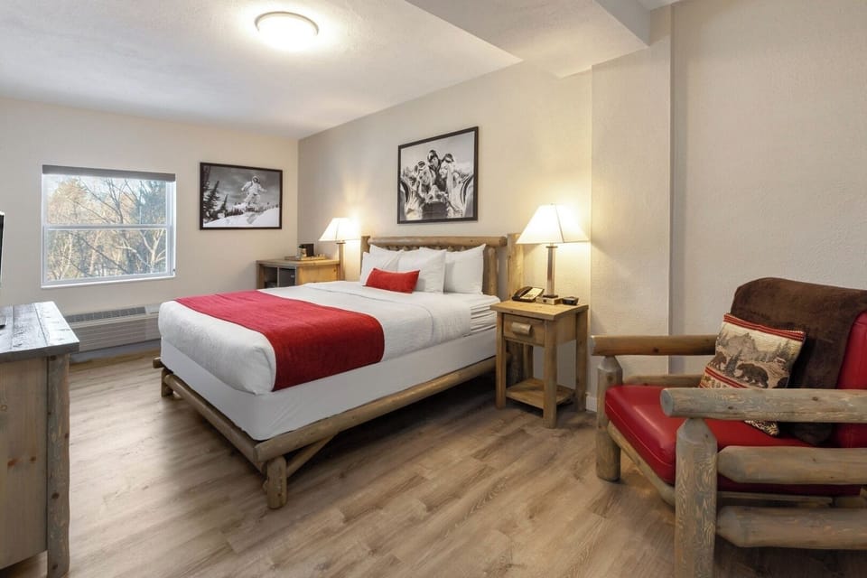 Stretch out in a serene room with mountain-inspired décor.