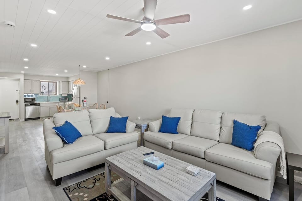 Living room with kitchen and entrance 