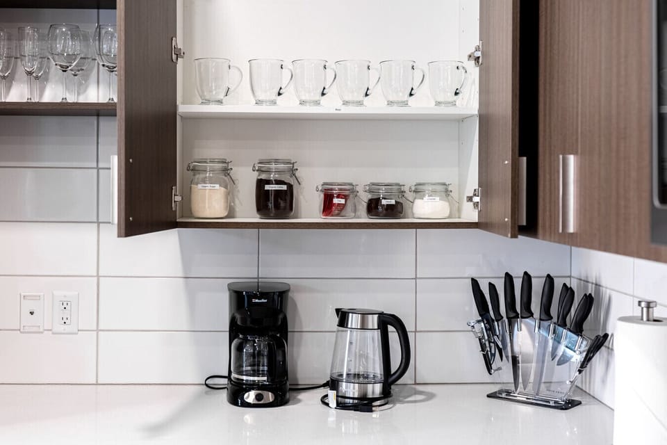Coffee Station with Organic Coffee, decaf, black tea, creamer and sugar